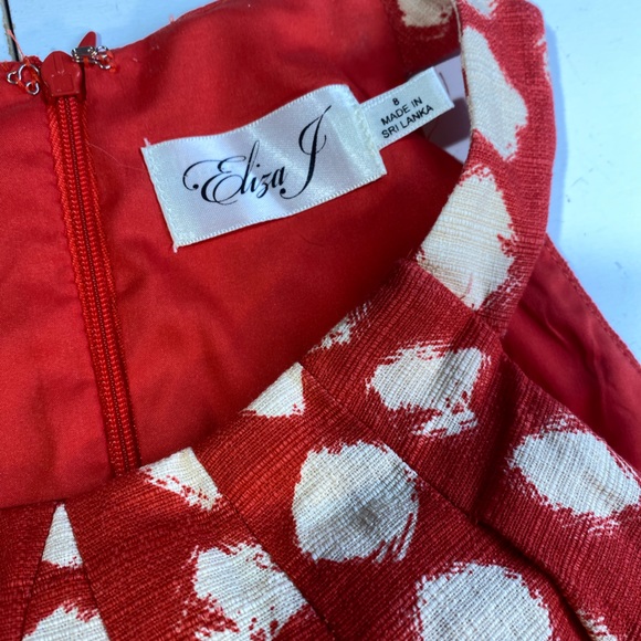 Eliza J Redish/Orange & White Polka Dot Sleeveless A-Line Dress W/Silver Belt 8 - Picture 12 of 16